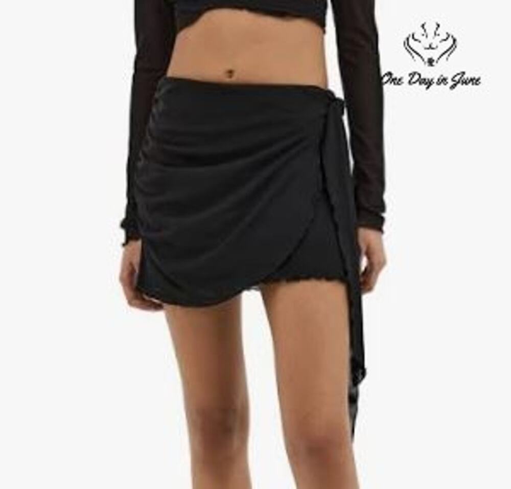 Good American Mesh Side Tie Mini Skirt Black Sheer Ruched Size XL